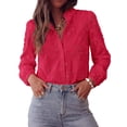 thumbnail image 1 of PRETTYGARDEN Women's Floral Embroidered Button Down Shirts | Ladies Dressy Fall Blouses, Long Sleeves, Ruffle Neck, Elegant Boho Eyelet Tops for Work, Business & Spring Casual Outings, 1 of 9