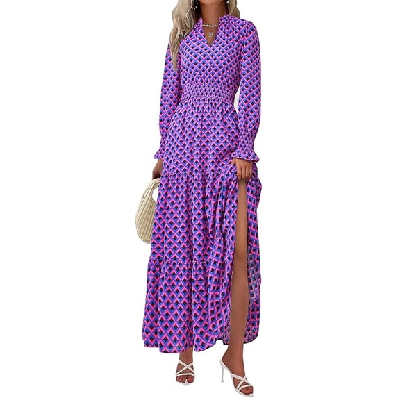PRETTYGARDEN Women's Floral Maxi Dress Spring Long Sleeve V Neck Casual A Line Long Flowy Boho Party Dresses