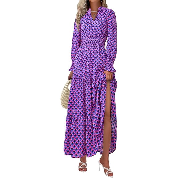 PRETTYGARDEN Women's Floral Maxi Dress Spring Long Sleeve V Neck Casual A Line Long Flowy Boho Party Dresses