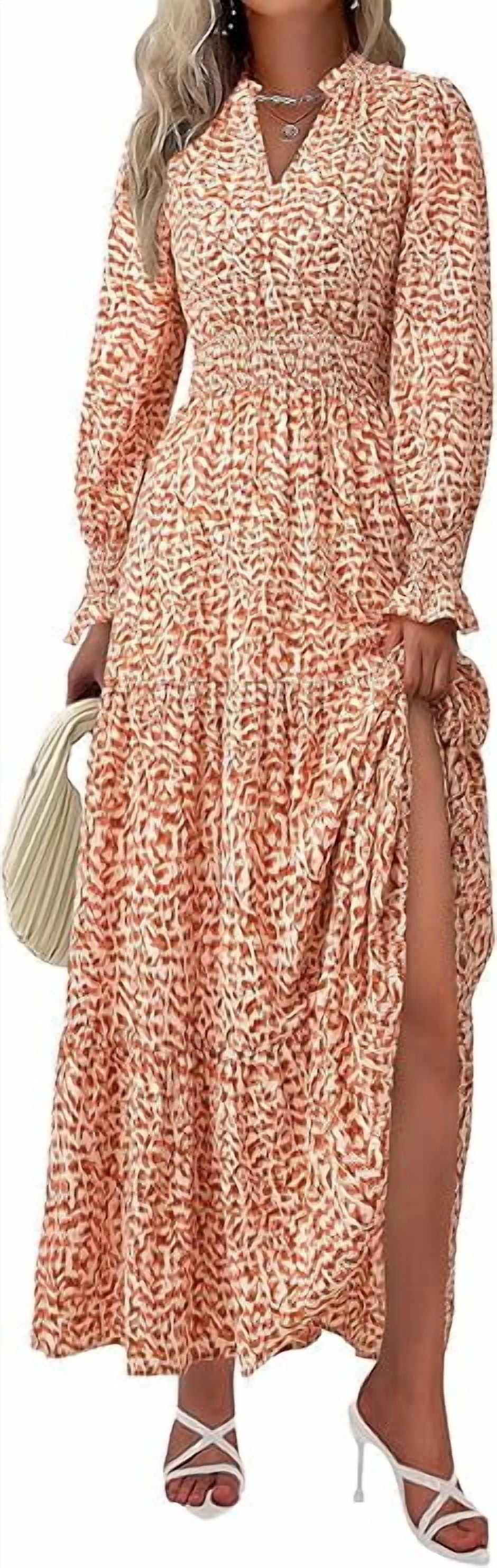 Modely Women Spring Floral Printed Long Sleeve Pleated Hem Maxi Dress main image 1