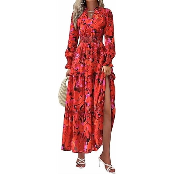 PRETTYGARDEN Women's Floral Maxi Dress Spring Long Sleeve V Neck Casual A Line Long Flowy Boho Party Dresses