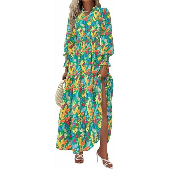 PRETTYGARDEN Women's Floral Maxi Dress Spring Long Sleeve V Neck Casual A Line Long Flowy Boho Party Dresses
