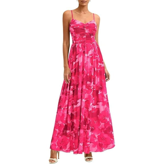 PRETTYGARDEN Women's Floral Maxi Dress Summer Outfits Spaghetti Strap Flowy Long Sundress Beach Vacation Boho Dresses