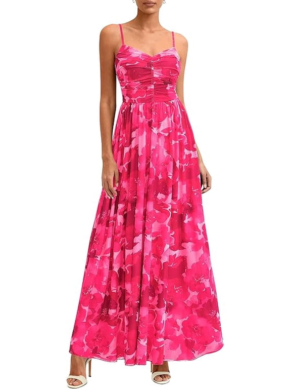 Women's Floral Maxi Dress Summer Outfits Spaghetti Strap Flowy Long Sundress Beach Vacation Boho Dresses