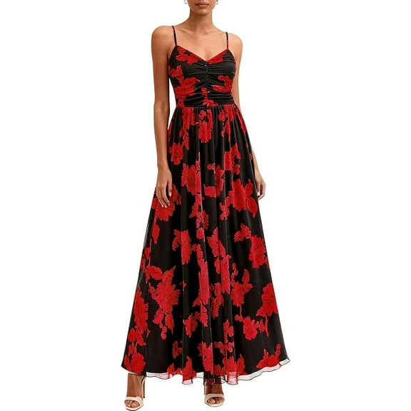 PRETTYGARDEN Women's Floral Maxi Dress Summer Outfits Spaghetti Strap Flowy Long Sundress Beach Vacation Boho Dresses