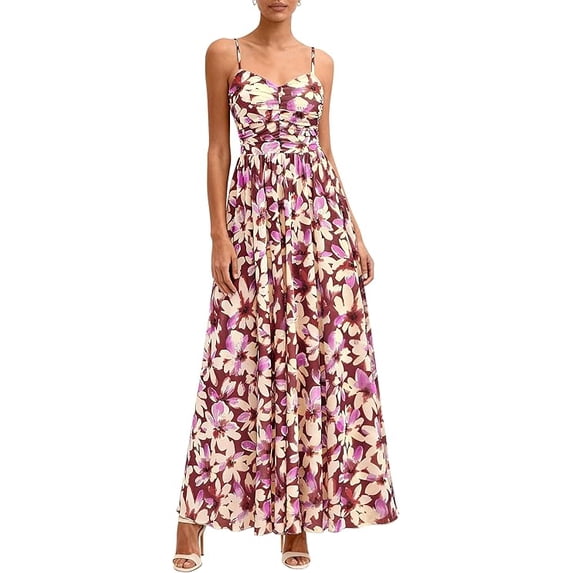 PRETTYGARDEN Women's Floral Maxi Dress Summer Outfits Spaghetti Strap Flowy Long Sundress Beach Vacation Boho Dresses