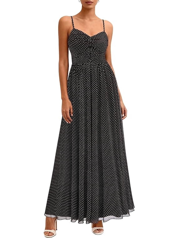 Women's Floral Maxi Dress Summer Outfits Spaghetti Strap Flowy Long Sundress Beach Vacation Boho Dresses