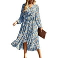 thumbnail image 1 of PRETTYGARDEN Women's Floral Print Boho Dress Long Sleeve Wrap V Neck Ruffle Belted A-Line Flowy Maxi Dresses, 1 of 7