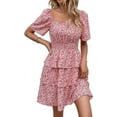 thumbnail image 1 of PRETTYGARDEN Women's Floral Summer Short Dress Square Neck Short Sleeve Tiered Ruffle Boho Swing Dresses, 1 of 6