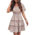 thumbnail image 1 of PRETTYGARDEN Women's Floral Summer Short Dress Square Neck Short Sleeve Tiered Ruffle Boho Swing Dresses, 1 of 6