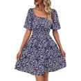 thumbnail image 1 of PRETTYGARDEN Women's Floral Summer Short Dress Square Neck Short Sleeve Tiered Ruffle Boho Swing Dresses, 1 of 6