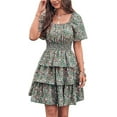 thumbnail image 1 of PRETTYGARDEN Women's Floral Summer Short Dress Square Neck Short Sleeve Tiered Ruffle Boho Swing Dresses, 1 of 5