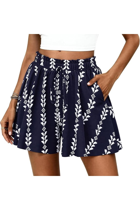Women's Flowy Shorts Summer Fashion Beach Vacation Clothes Casual High Waist Wide Leg Ruffle Shorts