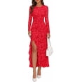 thumbnail image 1 of PRETTYGARDEN Women's Formal Maxi Floral Dresses with Slit Long Sleeve Ruffle Hem, Elegant Outfit for Wedding Guest & Cocktail Party, Bodycon Crewneck Mesh Dresses, Fall Fashion, 1 of 8