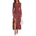 thumbnail image 1 of PRETTYGARDEN Women's Formal Maxi Floral Dresses with Slit Long Sleeve Ruffle Hem, Elegant Outfit for Wedding Guest & Cocktail Party, Bodycon Crewneck Mesh Dresses, Fall Fashion, 1 of 8