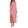 thumbnail image 1 of PRETTYGARDEN Women's Formal Maxi Floral Dresses with Slit Long Sleeve Ruffle Hem, Elegant Outfit for Wedding Guest & Cocktail Party, Bodycon Crewneck Mesh Dresses, Fall Fashion, 1 of 8