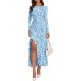 thumbnail image 1 of PRETTYGARDEN Women's Formal Maxi Floral Dresses with Slit Long Sleeve Ruffle Hem, Elegant Outfit for Wedding Guest & Cocktail Party, Bodycon Crewneck Mesh Dresses, Fall Fashion, 1 of 8