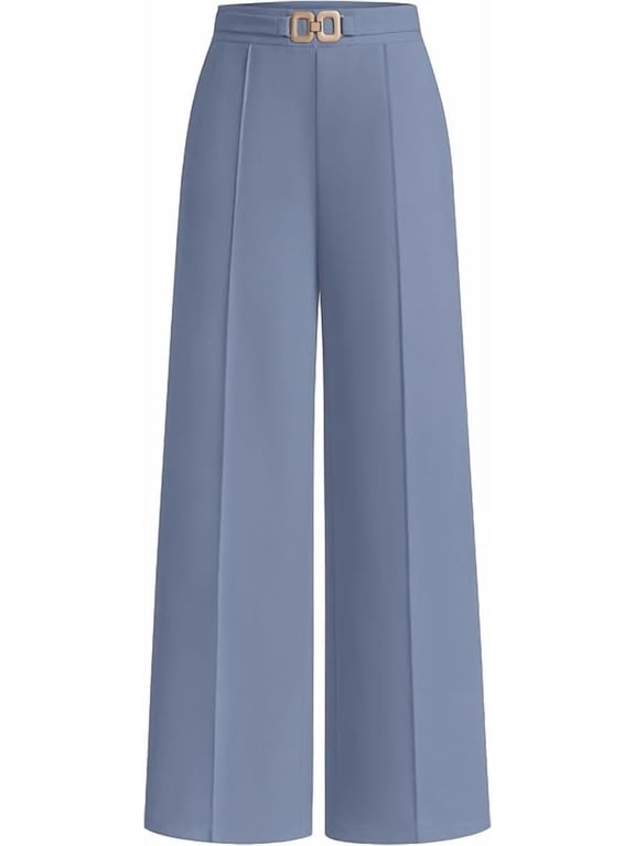 Women's High Waisted Dressy Casual Pants | Decoration Buckle,Front Seam Trousers with Pockets,Business Casual Outfits,Work Office Slacks,Daily Palazzo Pants All Season