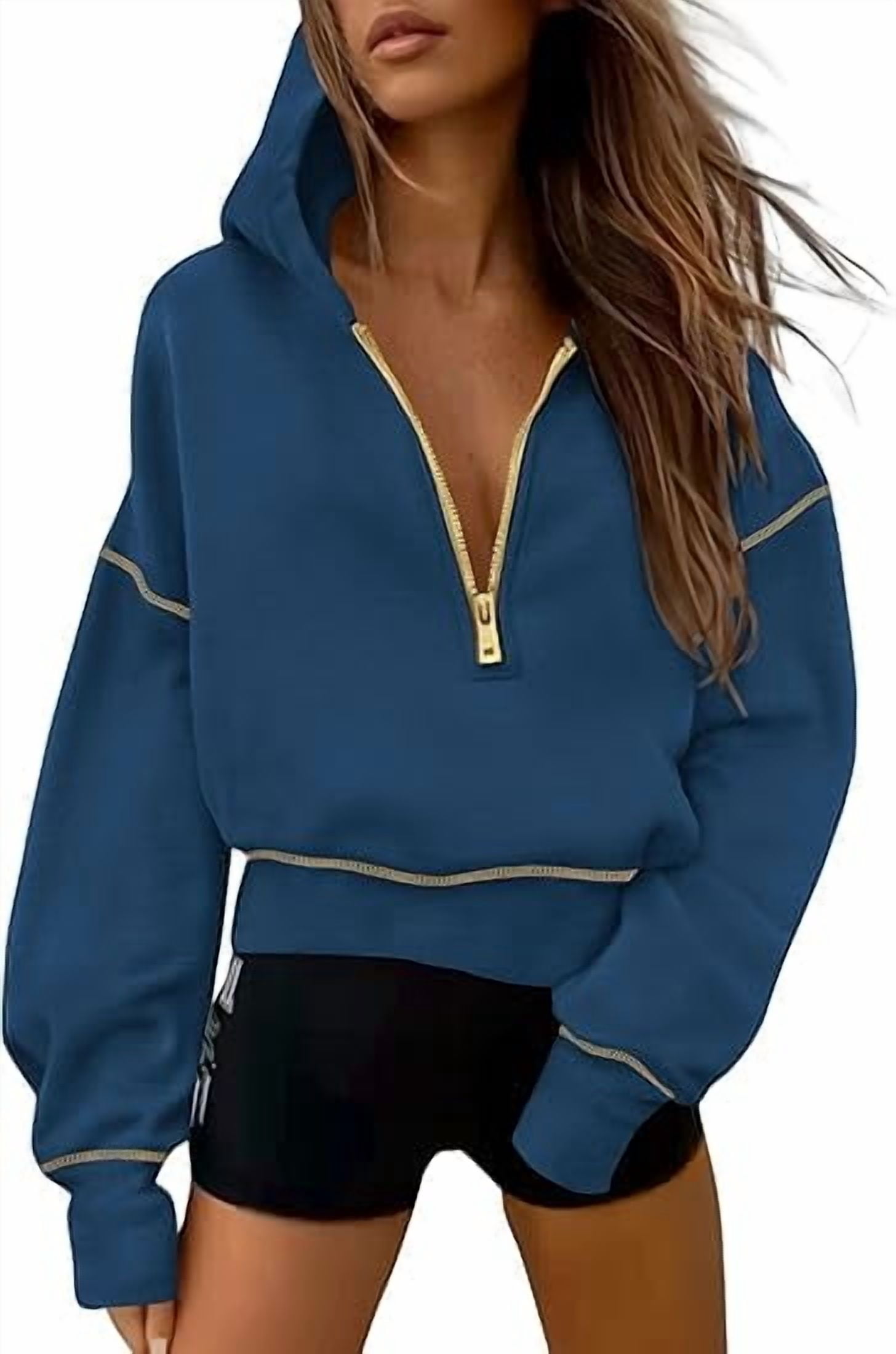 PRETTYGARDEN Women's Hooded Sweatshirts Long Sleeve Half Zip Cropped Hoodie Pullover Winter Fashion Clothes