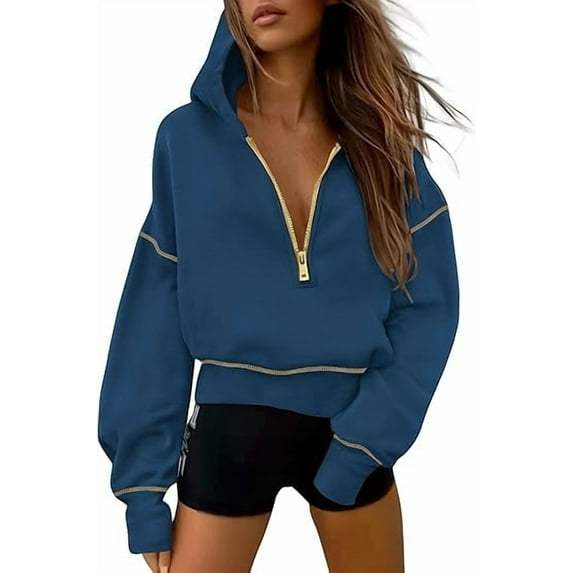 PRETTYGARDEN Women's Hooded Sweatshirts Long Sleeve Half Zip Cropped Hoodie Pullover Winter Fashion Clothes