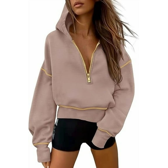 PRETTYGARDEN Women's Hooded Sweatshirts Long Sleeve Half Zip Cropped Hoodie Pullover Winter Fashion Clothes