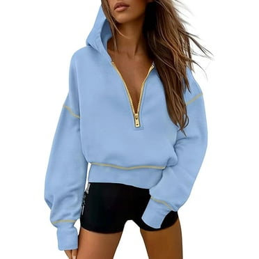 PRETTYGARDEN Women's Hooded Sweatshirts Long Sleeve Half Zip Cropped Hoodie Pullover Winter Fashion Clothes