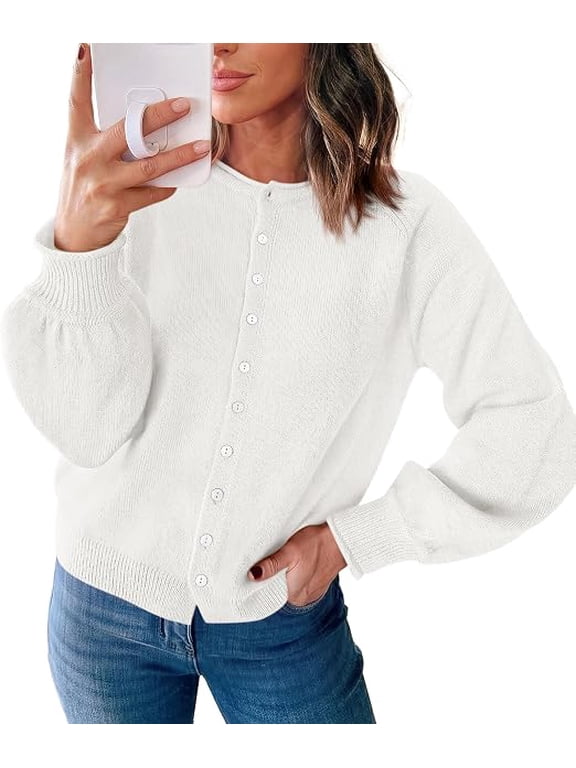 Women's Knit Cardigan Lightweight Cozy Sweaters Comfy Long Sleeve Work Tops, Button Down Shirts, Rolled Edges, Casual Fall Clothes for Going Out, Holiday, Winter Layering
