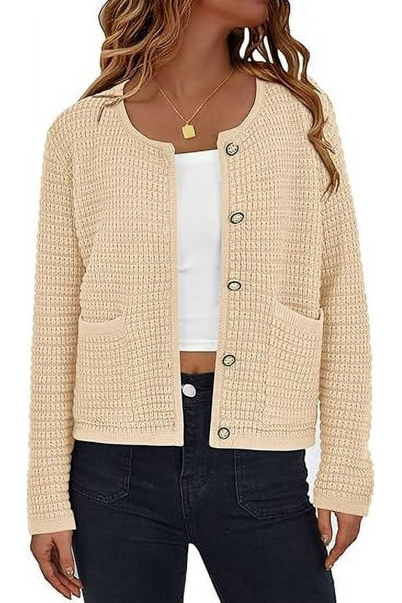 Women's Knit Cardigan Sweaters Fall Fashion Long Sleeve Open Front Button Down Trendy Casual Sweater Jacket