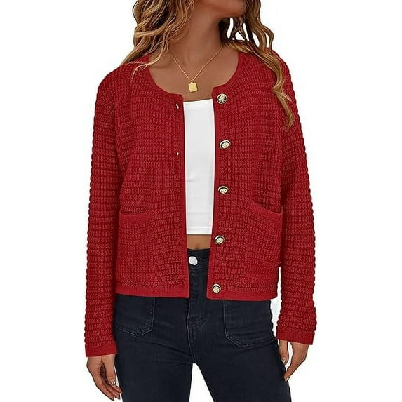 PRETTYGARDEN Women's Knit Cardigan Sweaters Fall Fashion Long Sleeve Open Front Button Down Trendy Casual Sweater Jacket