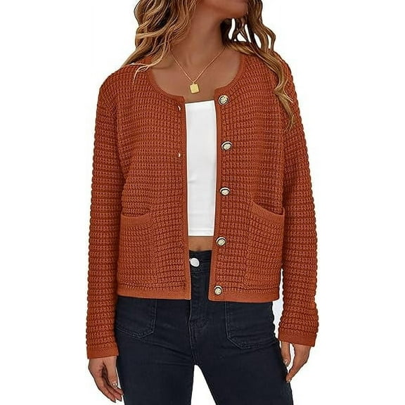 PRETTYGARDEN Women's Knit Cardigan Sweaters Fall Fashion Long Sleeve Open Front Button Down Trendy Casual Sweater Jacket