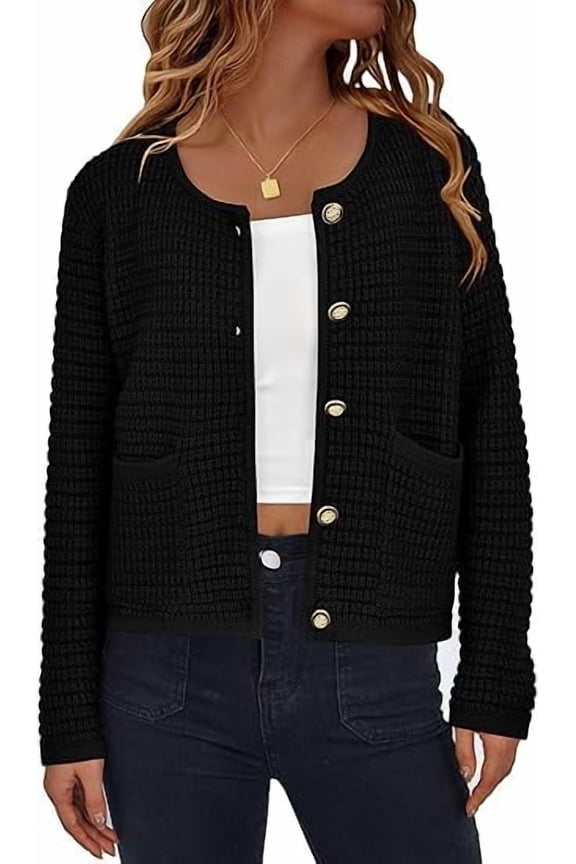 Women's Knit Cardigan Sweaters Fall Fashion Long Sleeve Open Front Button Down Trendy Casual Sweater Jacket
