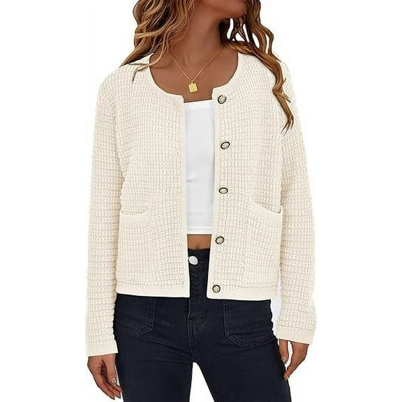 PRETTYGARDEN Women's Knit Cardigan Sweaters Fall Fashion Long Sleeve Open Front Button Down Trendy Casual Sweater Jacket