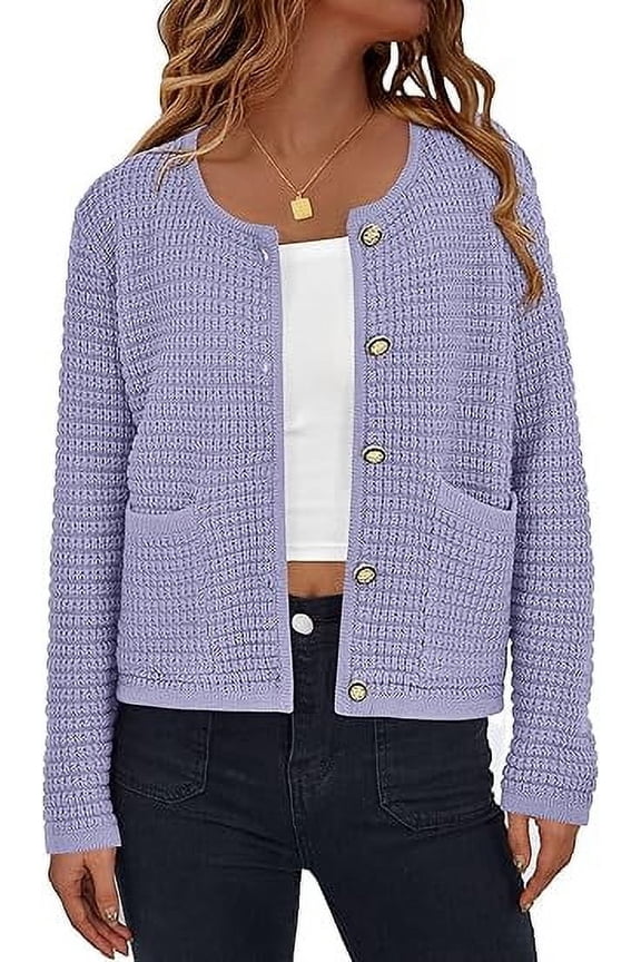 Women's Knit Cardigan Sweaters Fall Fashion Long Sleeve Open Front Button Down Trendy Casual Sweater Jacket