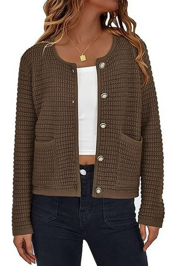 Women's Knit Cardigan Sweaters Fall Fashion Long Sleeve Open Front Button Down Trendy Casual Sweater Jacket
