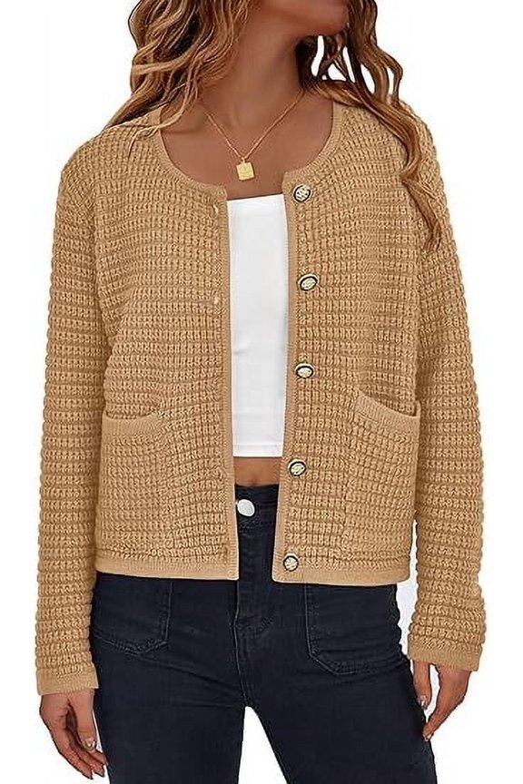 Women's Knit Cardigan Sweaters Fall Fashion Long Sleeve Open Front Button Down Trendy Casual Sweater Jacket