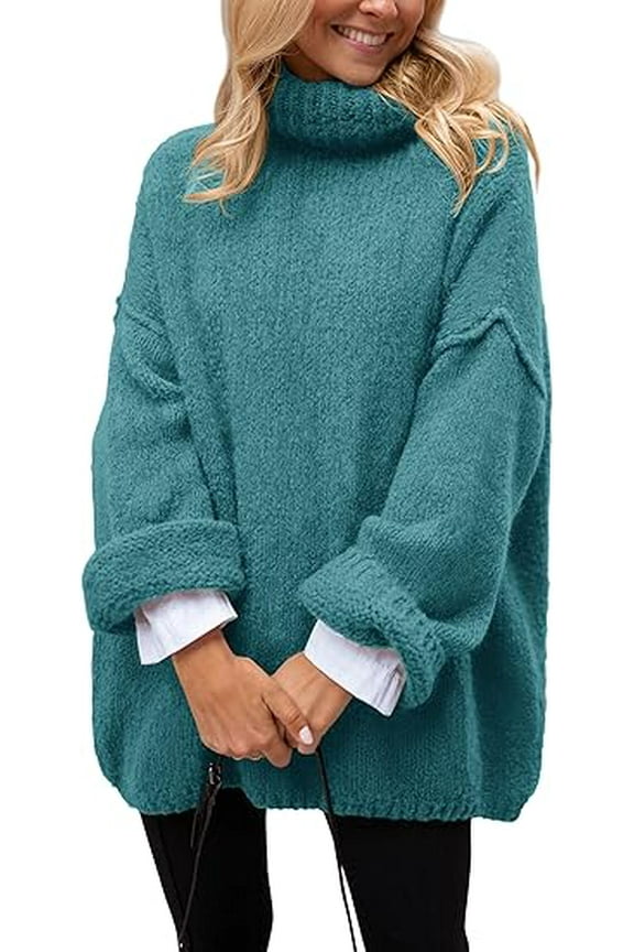Women's Knit Oversized Sweater Fall Fashion Casual Long Sleeve Turtleneck Chunky Pullover Tops Winter Clothing
