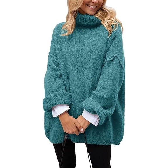 PRETTYGARDEN Women's Knit Oversized Sweater Fall Fashion Casual Long Sleeve Turtleneck Chunky Pullover Tops Winter Clothing