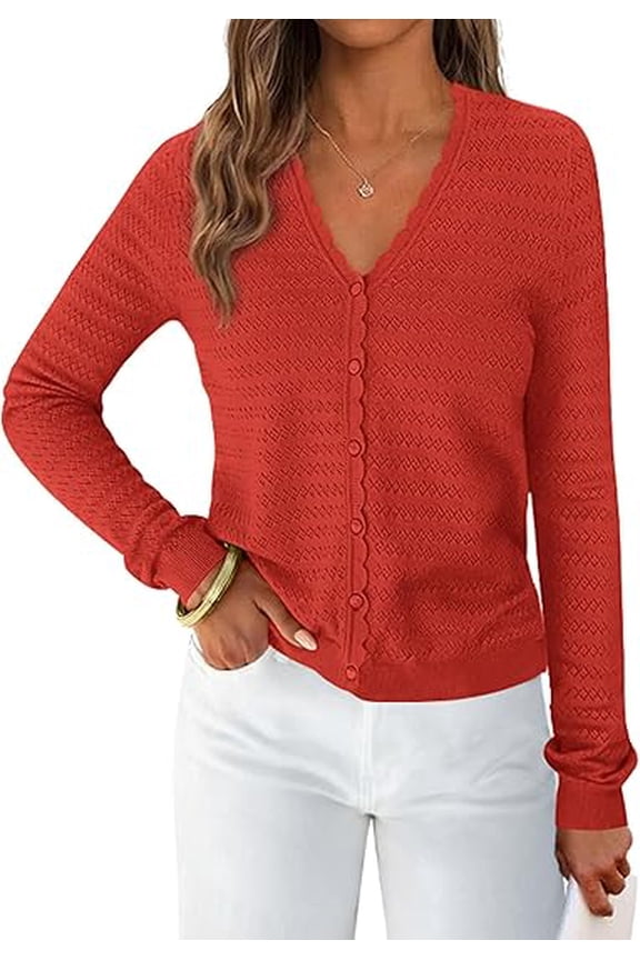 Women's Lightweight Cardigan Sweaters Fall Trendy Long Sleeve V Neck Button Up Soft Knit Sweater Tops