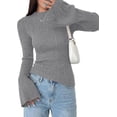 thumbnail image 1 of PRETTYGARDEN Women's Lightweight Mock Neck Sweaters | Bell Long Sleeve Tops, Slim Fitted Pullover, Soft Ribbed Knit, Going Out Outfits, Fall Winter Layering, Fashion Clothing, 1 of 8