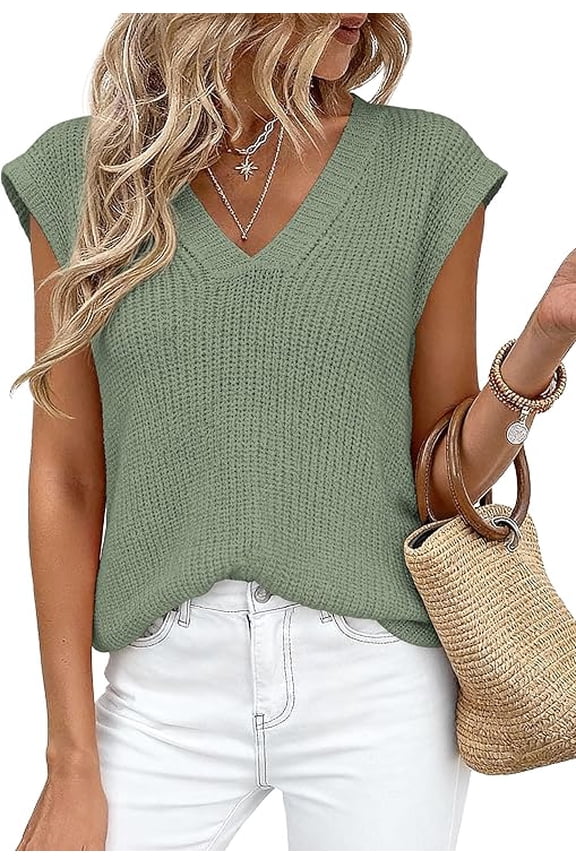 Women's Lightweight Sweaters Vest Spring Trendy Cap Sleeve V Neck Knit Tank Tops Summer Going Out Outfits