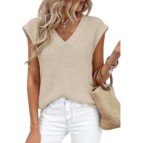 PRETTYGARDEN Women's Lightweight Sweaters Vest Spring Trendy Cap Sleeve V Neck Knit Tank Tops Summer Going Out Outfits