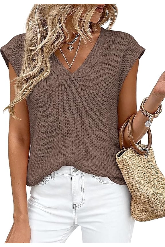 Women's Lightweight Sweaters Vest Spring Trendy Cap Sleeve V Neck Knit Tank Tops Summer Going Out Outfits