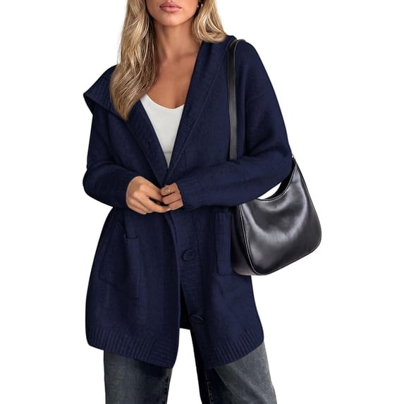 PRETTYGARDEN Women's Long Cardigans Hooded Chunky Sweaters Cozy Knit Jacket, Button up, Loose Fit, Pockets, Fall Coats, Trendy Casual, Going Out, Holiday Outfits, Winter Clothing