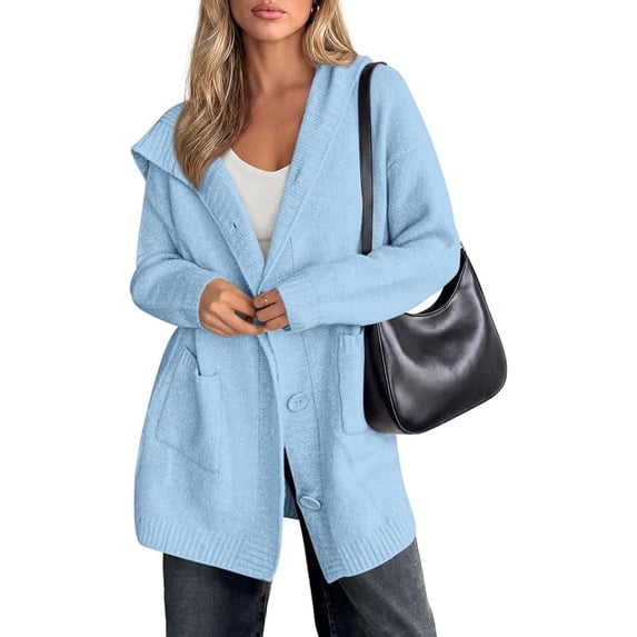 PRETTYGARDEN Women's Long Cardigans Hooded Chunky Sweaters Cozy Knit Jacket, Button up, Loose Fit, Pockets, Fall Coats, Trendy Casual, Going Out, Holiday Outfits, Winter Clothing