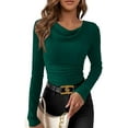 thumbnail image 1 of PRETTYGARDEN Women's Long Sleeve Cowl Neck Ribbed Knit Fall Shirts Slim Fit Ruched Going Out Crop Tops Basic T-Shirts, 1 of 9