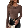 thumbnail image 1 of PRETTYGARDEN Women's Long Sleeve Cowl Neck Ribbed Knit Fall Shirts Slim Fit Ruched Going Out Crop Tops Basic T-Shirts, 1 of 9