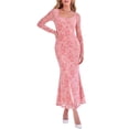 thumbnail image 1 of PRETTYGARDEN Women's Long Sleeve Floral Maxi Bodycon Dress Cocktail Dresses for Wedding Guest, Square Neck, Stretchy Mesh, Elegant Classy, Formal Holiday Party, 1 of 7