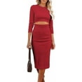 thumbnail image 1 of PRETTYGARDEN Women's Long Sleeve Midi Bodycon Dresses Casual Crewneck Cut Out Ribbed Knit Fitted Pencil Dress, 1 of 10