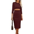 thumbnail image 1 of PRETTYGARDEN Women's Long Sleeve Midi Bodycon Dresses Casual Crewneck Cut Out Ribbed Knit Fitted Pencil Dress, 1 of 10