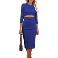 thumbnail image 1 of PRETTYGARDEN Women's Long Sleeve Midi Bodycon Dresses Casual Crewneck Cut Out Ribbed Knit Fitted Pencil Dress, 1 of 10